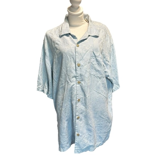 Tommy Bahama men's size large 100% silk blue floral button down short sleeve - Picture 1 of 5